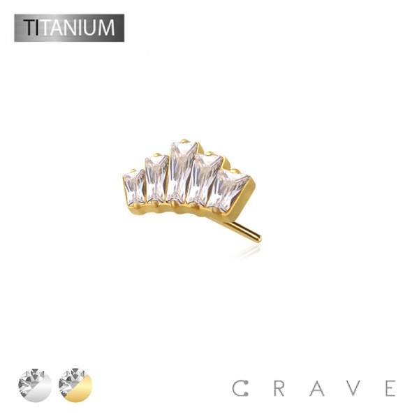 IMPLANT GRADE TITANIUM THREADLESS PUSH IN CZ BAGUETTE ARCH TOP PART